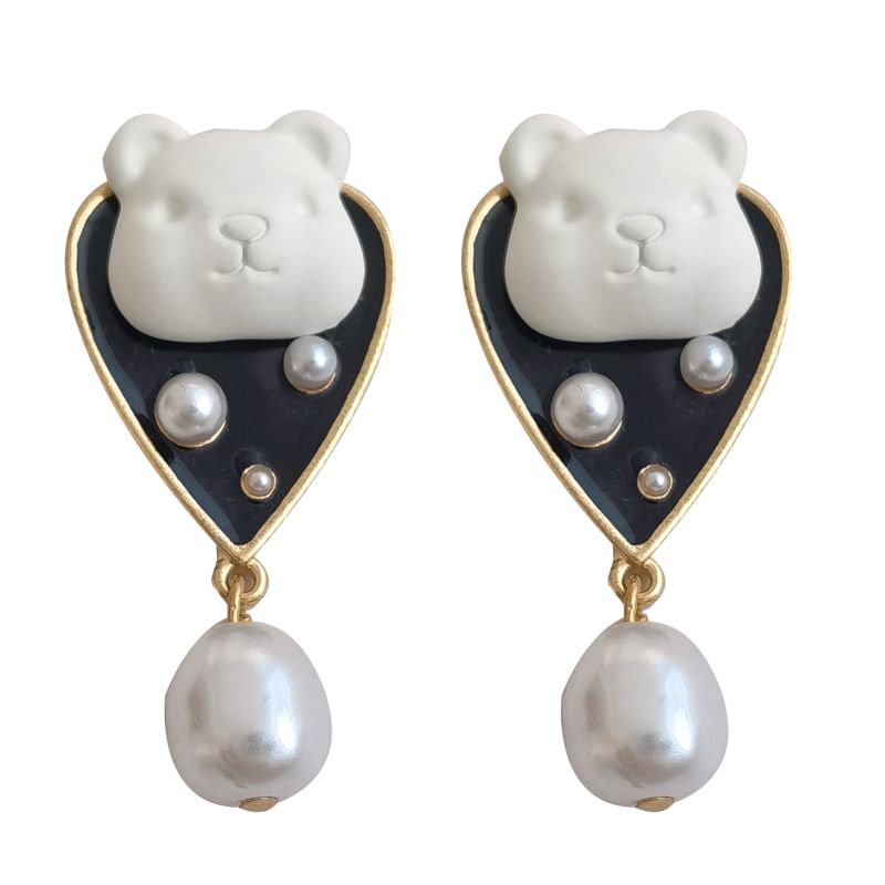 Earring Alloy Bear Drop Faux Pearl