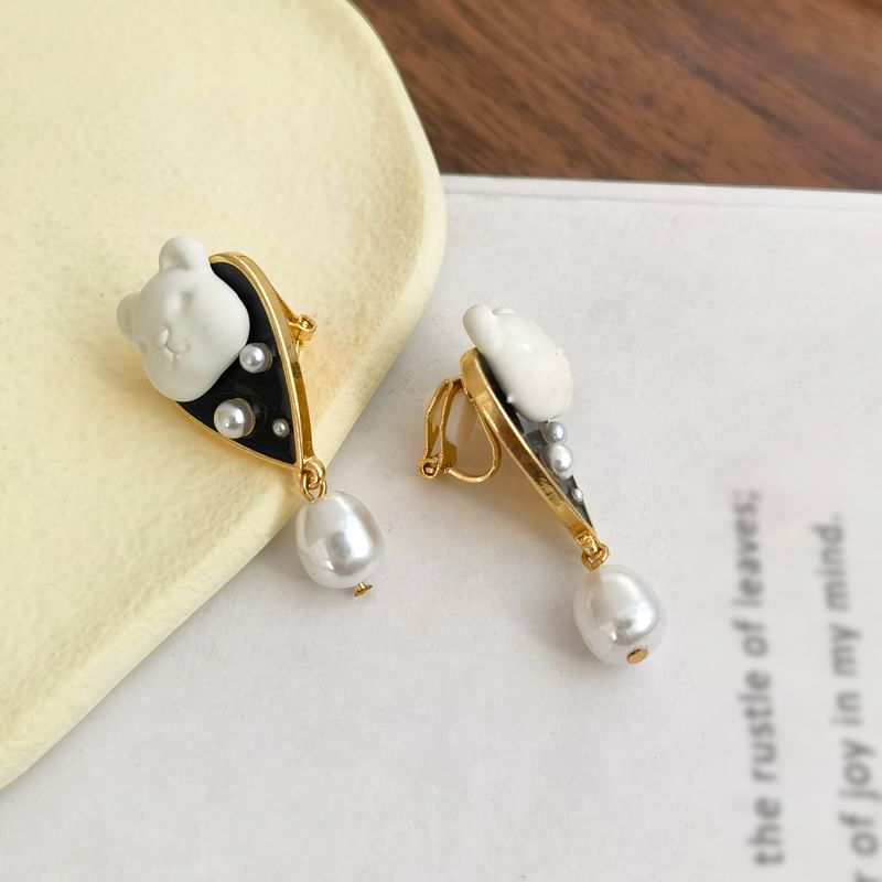 Earring Alloy Bear Drop Faux Pearl