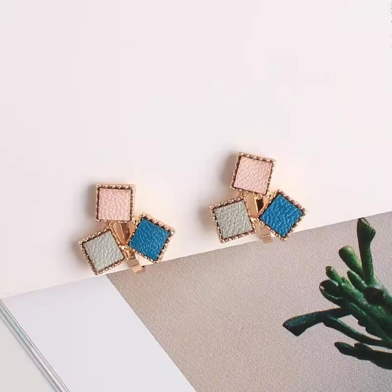 Square Leather Earring Faux Alloy Stud