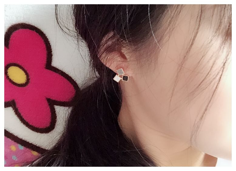 Square Leather Earring Faux Alloy Stud