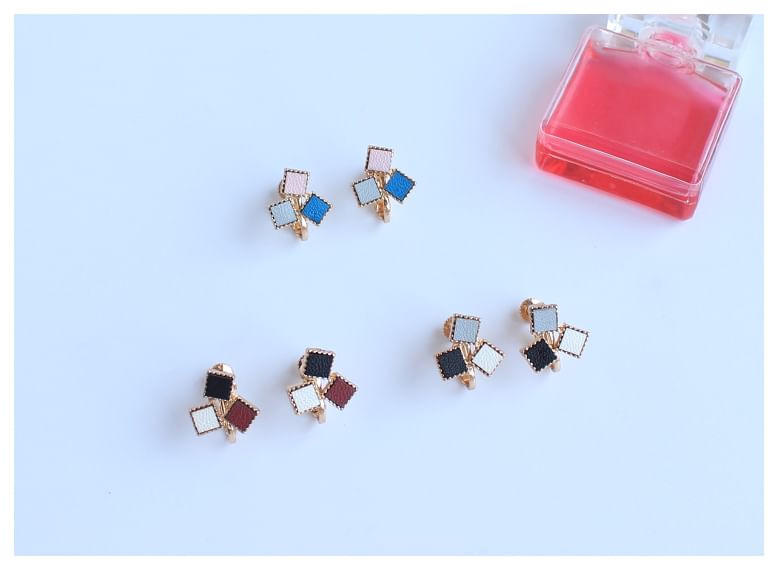 Square Leather Earring Faux Alloy Stud
