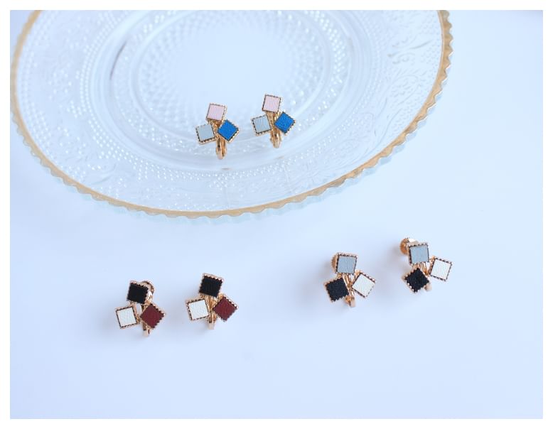Square Leather Earring Faux Alloy Stud