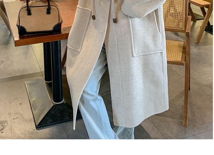 Plain Hooded Toggle Long Coat