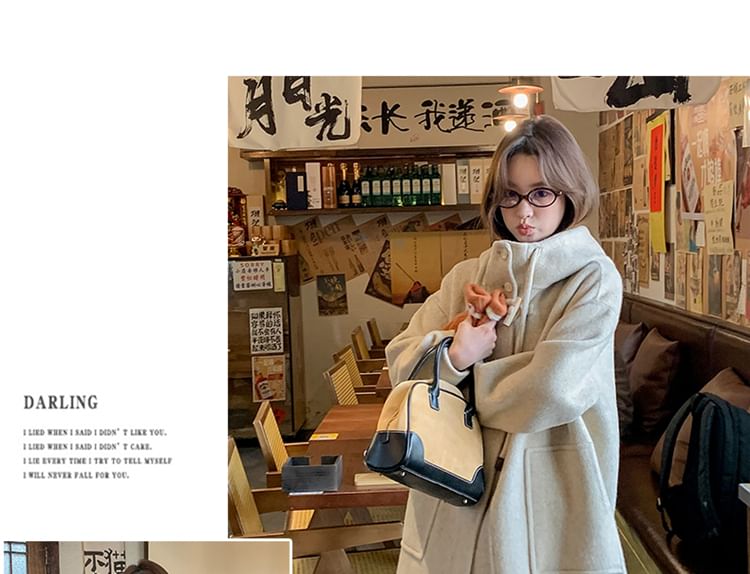 Plain Hooded Toggle Long Coat