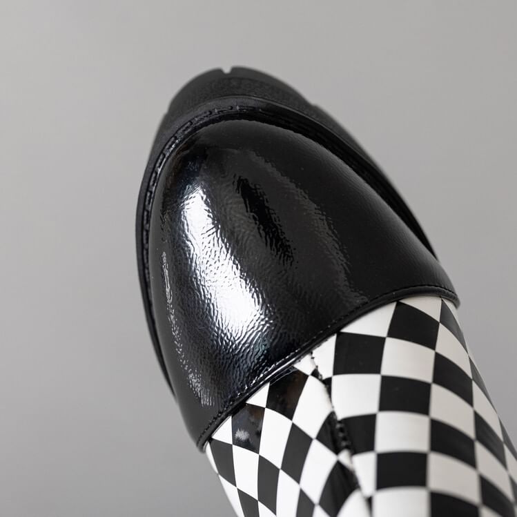 Short Boots Heel Checkerboard Block