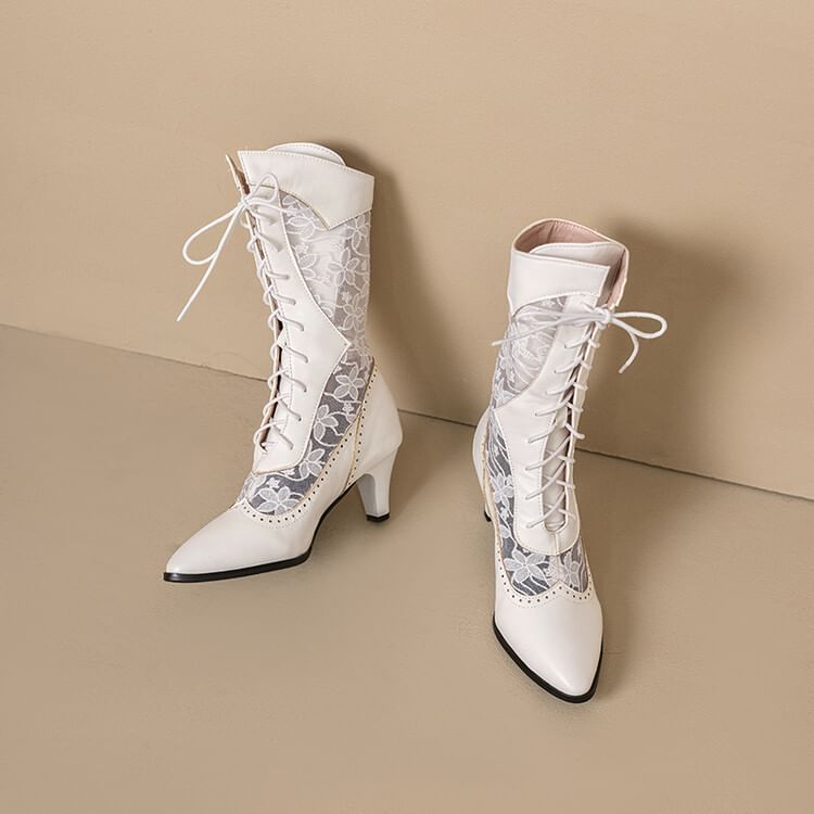 Pointed Boots Short Heel Mesh Low