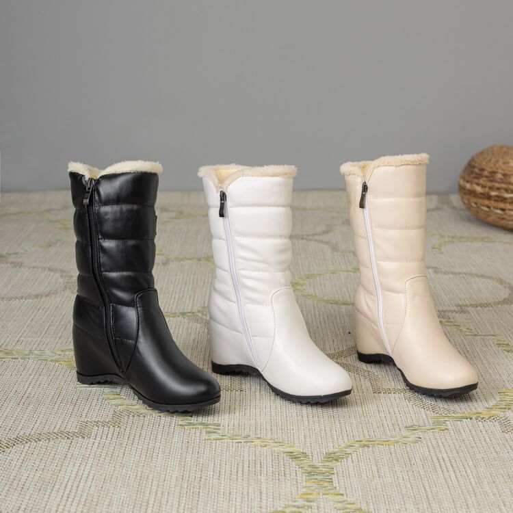 Buckle Heel Wedge Heart Snow Short Boots