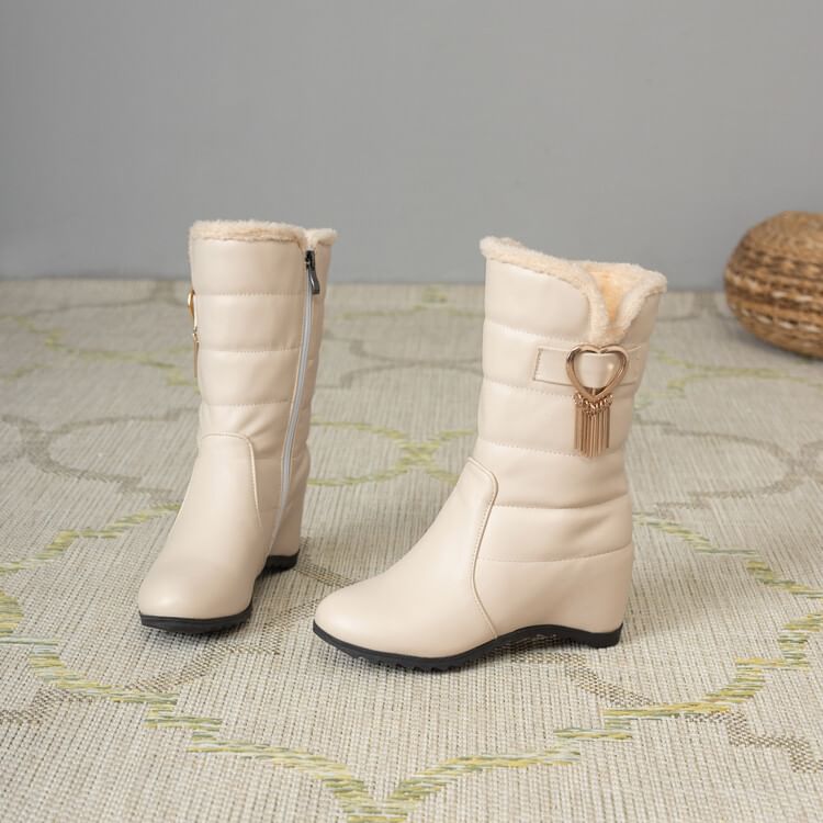 Wedge Heel Heart Buckle Short Snow Boots