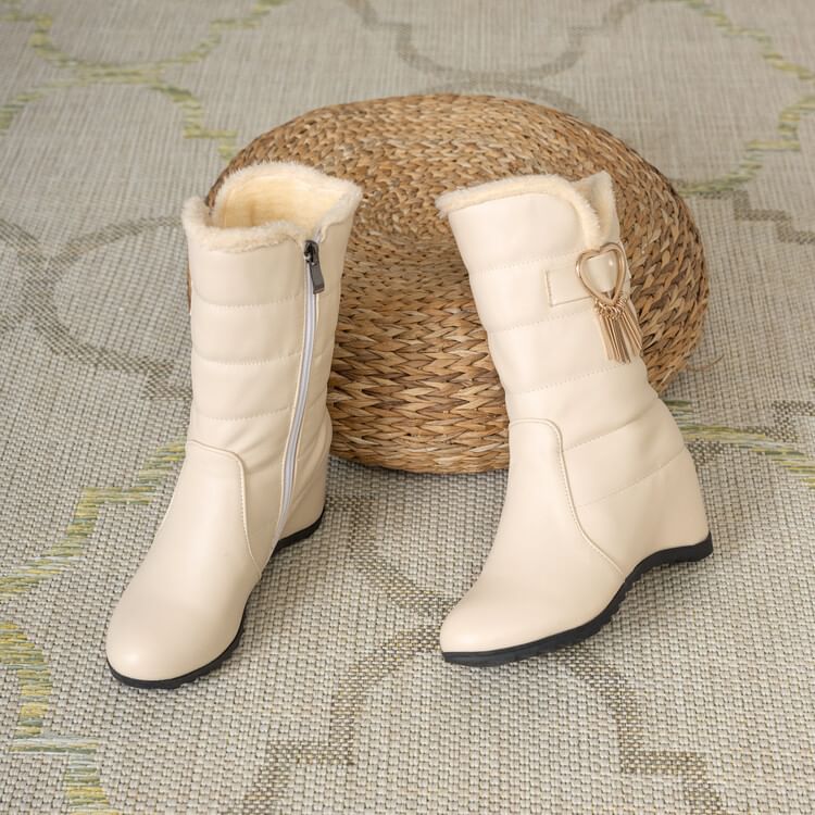 Wedge Heel Heart Buckle Short Snow Boots