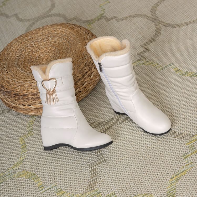 Wedge Heel Heart Buckle Short Snow Boots