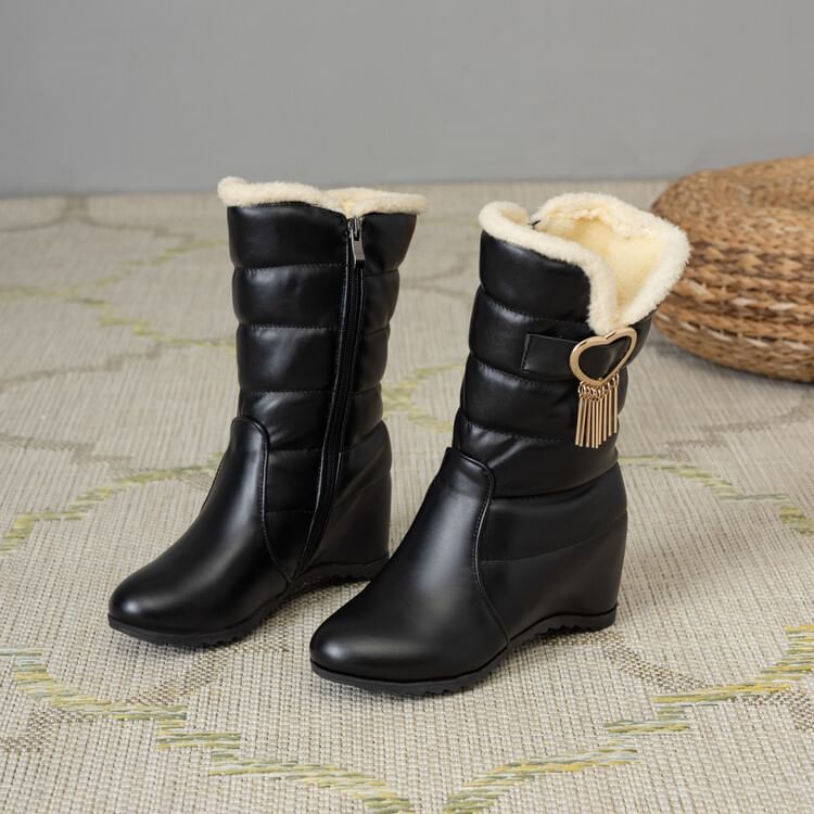 Wedge Heel Heart Buckle Short Snow Boots