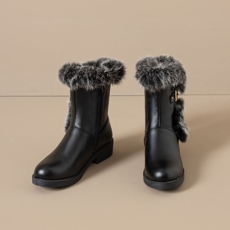Boots Fur Short Faux Buckled