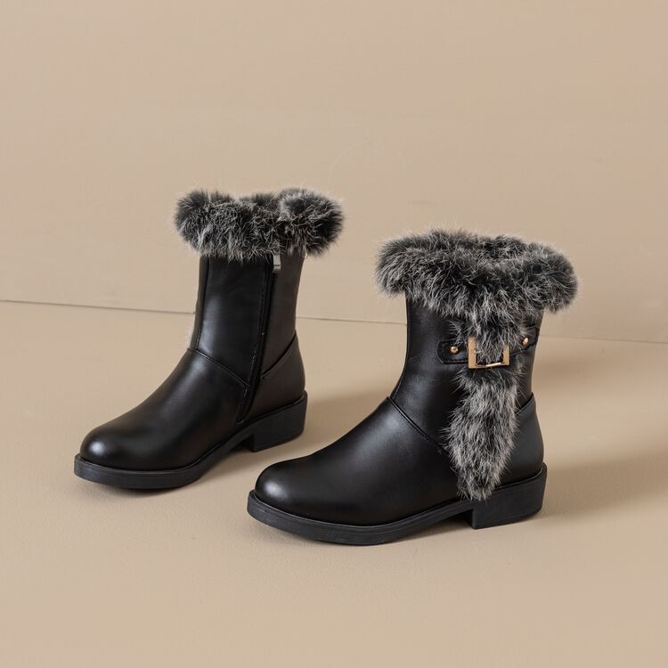Boots Fur Short Faux Buckled