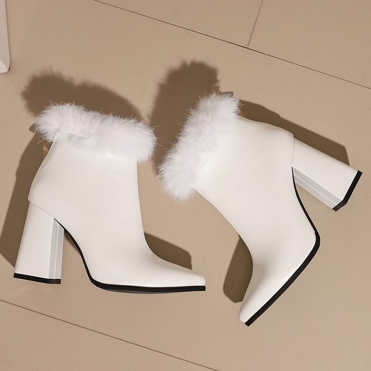 Short Trim Boots Heel Furry Leopard Print Block