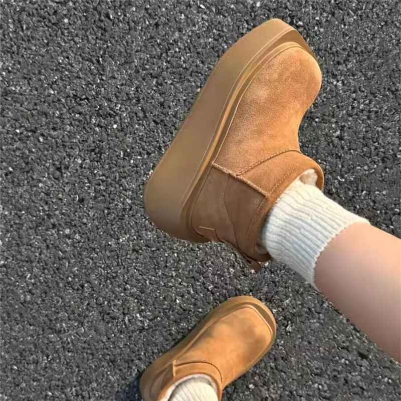 Fleece-Lined Platform Short Snow Boots