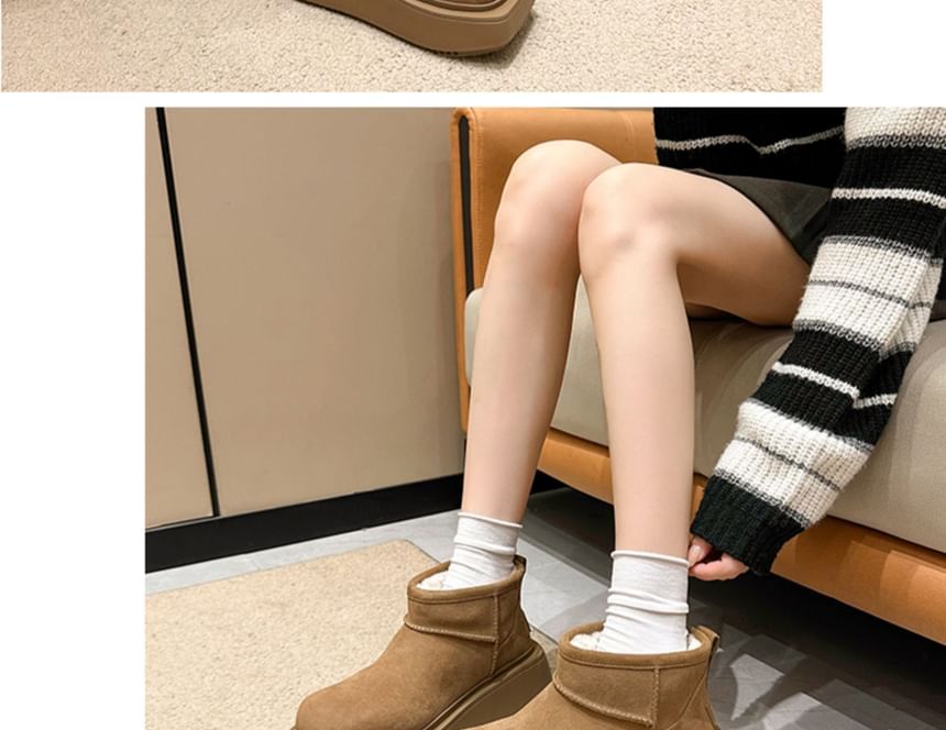 Fleece-Lined Platform Short Snow Boots