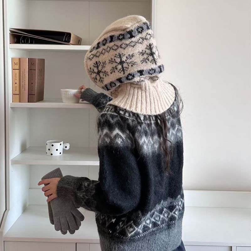 Snowflake Balaclava Print Knit