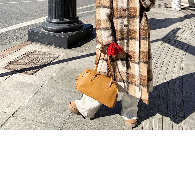 Lapel Collar Plaid Double-Breasted Long Coat