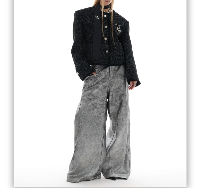 Couple Matching Round Neck Tweed Button Jacket