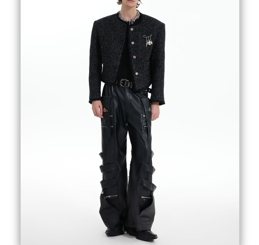 Couple Matching Round Neck Tweed Button Jacket