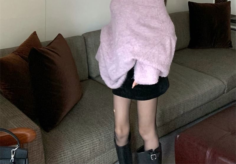 Off Shoulder Oversized Sweater Drop Belt Plain /