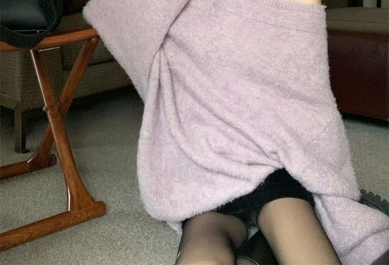 Off Shoulder Oversized Sweater Drop Belt Plain /