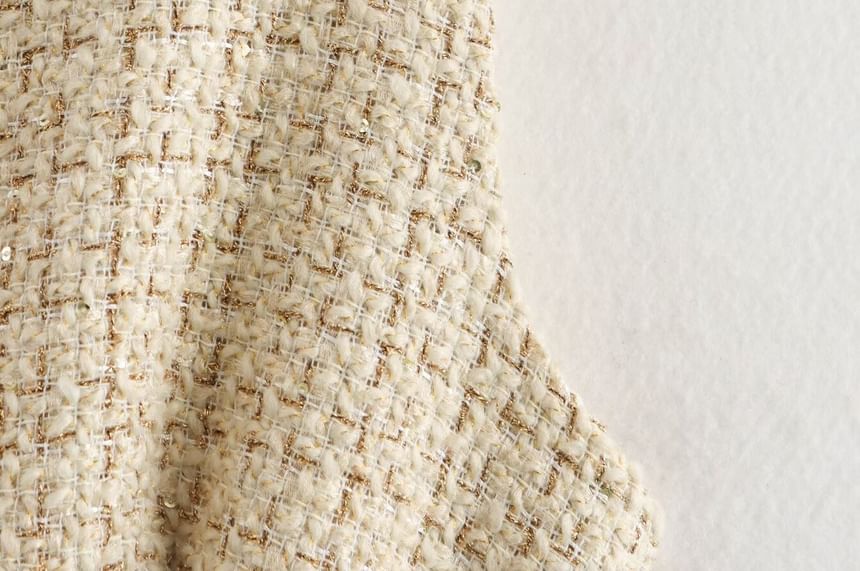 Round Neck Tweed Belted Button Vest