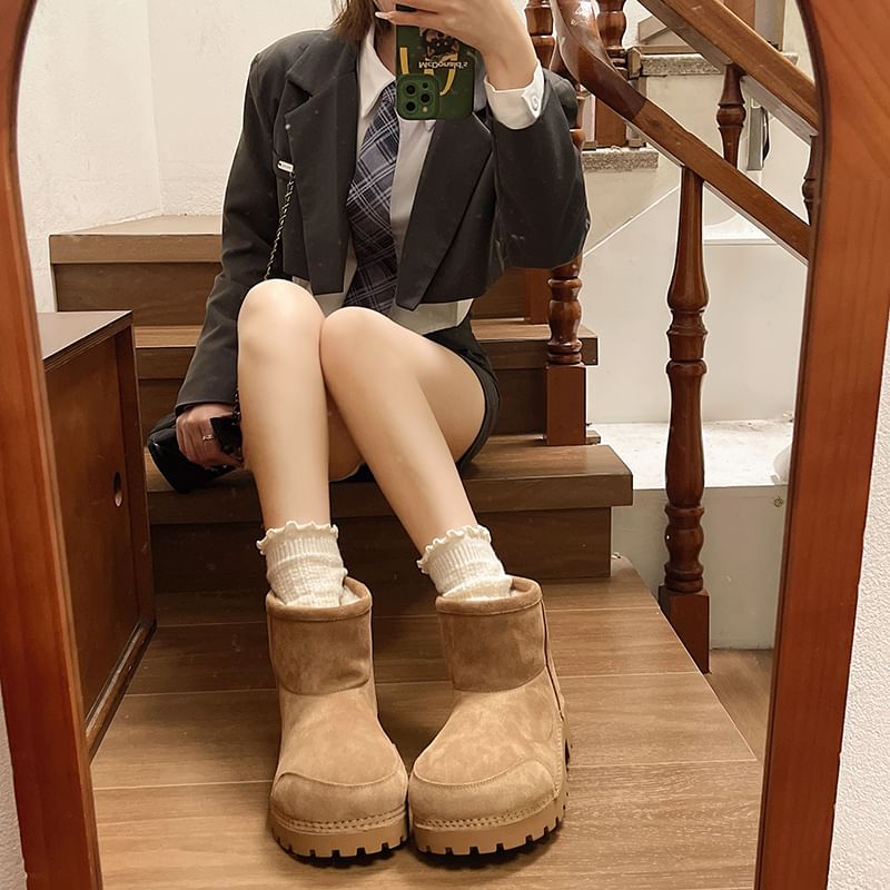 Faux Leather Fleece Lined Short Snow Boots