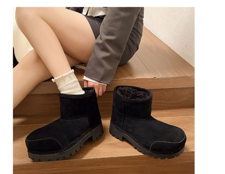 Faux Leather Fleece Lined Short Snow Boots