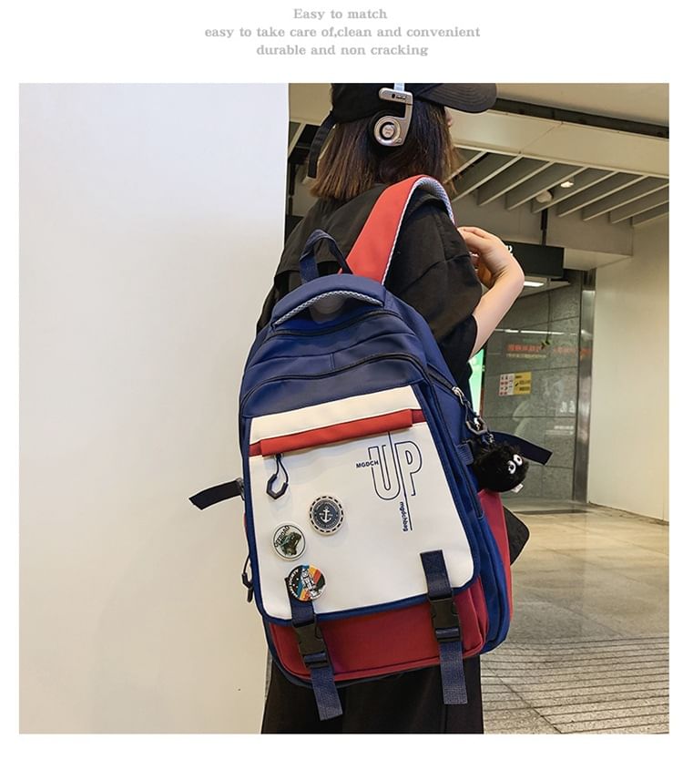 Lettering Print Nylon Laptop Backpack