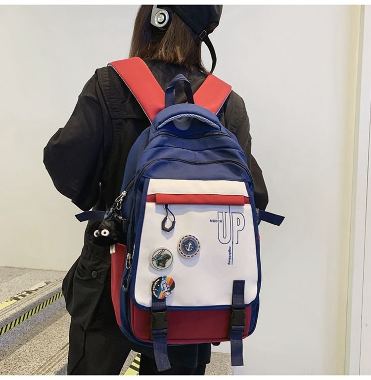 Lettering Print Nylon Laptop Backpack