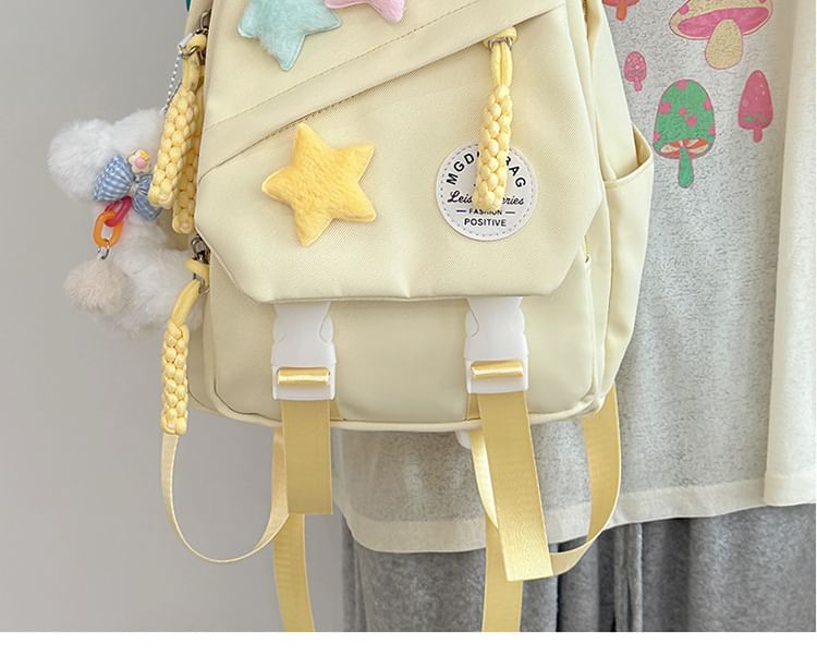 Lettering Applique Nylon Laptop Backpack / Star Badge / Bag Charm / Set