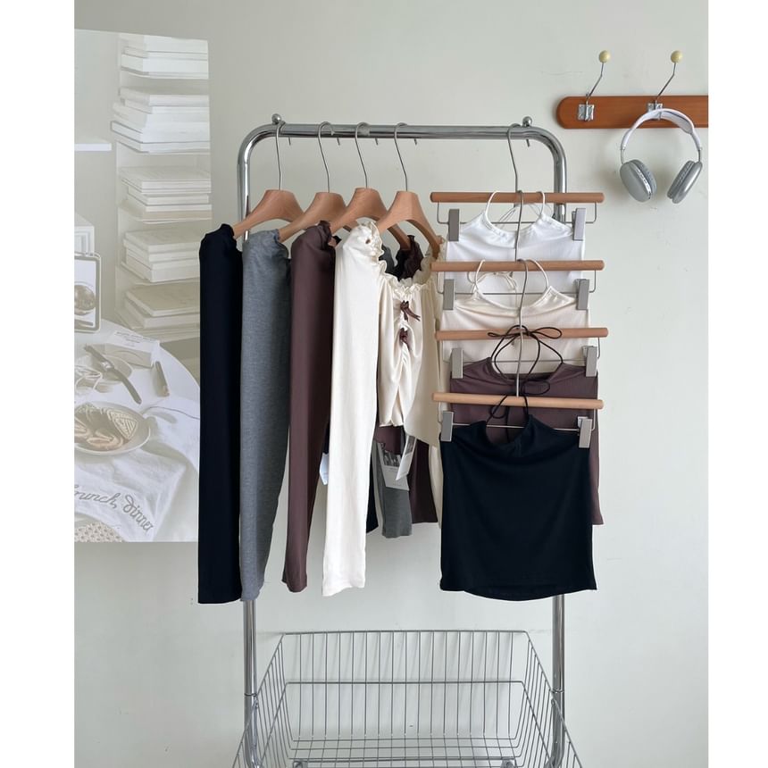 Crop A-Line Top / Neck Square Mini Asymmetrical Long-Sleeve Set Halter Skirt