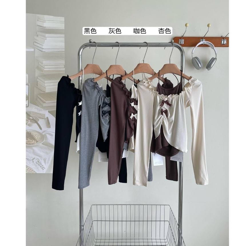 Crop A-Line Top / Neck Square Mini Asymmetrical Long-Sleeve Set Halter Skirt