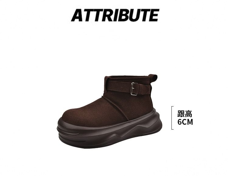 Buckled Fleece-Lined Platform Short Snow Boots