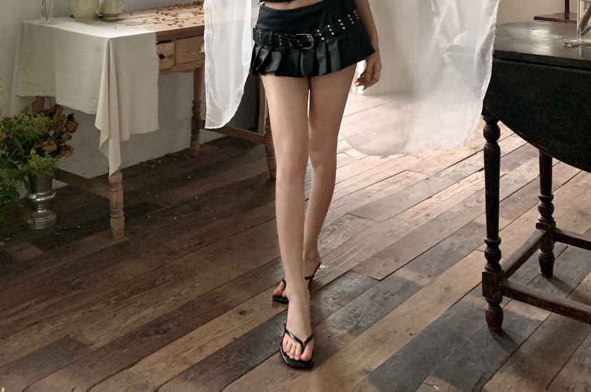 Top A-Line Belted Rise Leather Skirt Studded Mid Mini Halter / Plain Pleated Faux