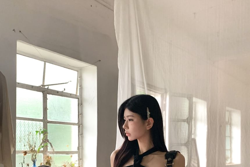 Top A-Line Belted Rise Leather Skirt Studded Mid Mini Halter / Plain Pleated Faux