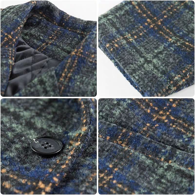 Notch Lapel Plaid Tweed Double-Breasted Coat