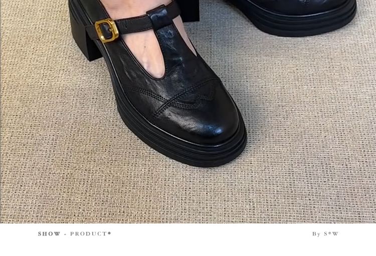 Platform T-Strap Plain Faux Leather Mary Jane Shoes