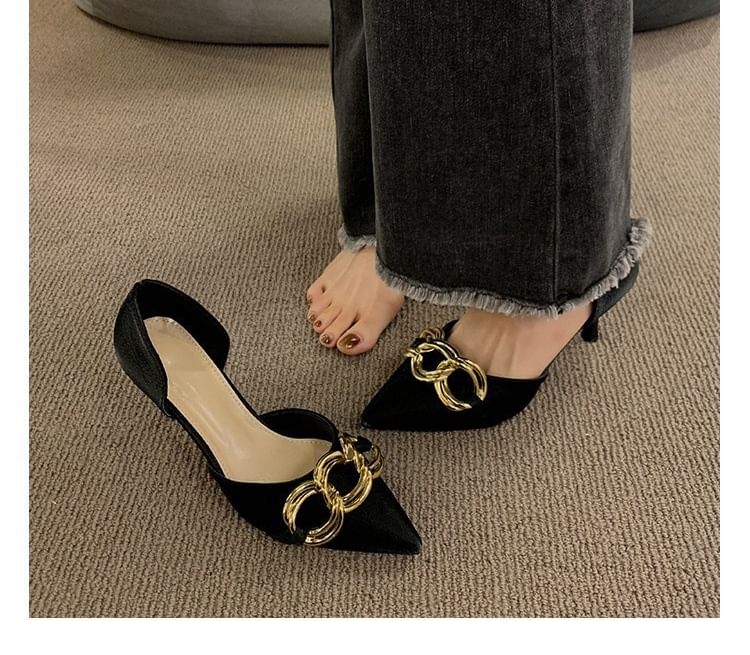 Stiletto Pumps Toe Pointed Chained D'Orsay