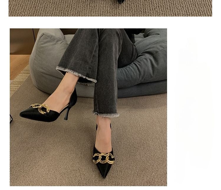 Stiletto Pumps Toe Pointed Chained D'Orsay