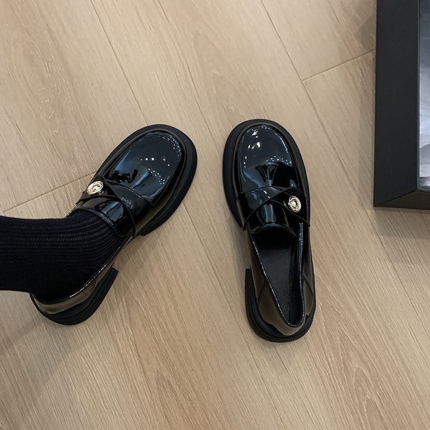 Metal Faux Platform Loafers Accent Leather