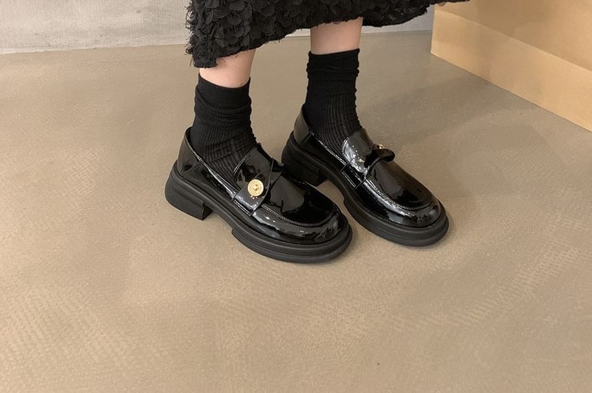 Metal Faux Platform Loafers Accent Leather