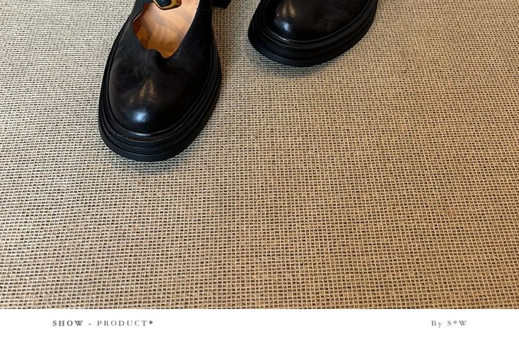 Leather Shoes Faux Heel Buckled Plain Mary Chunky Jane