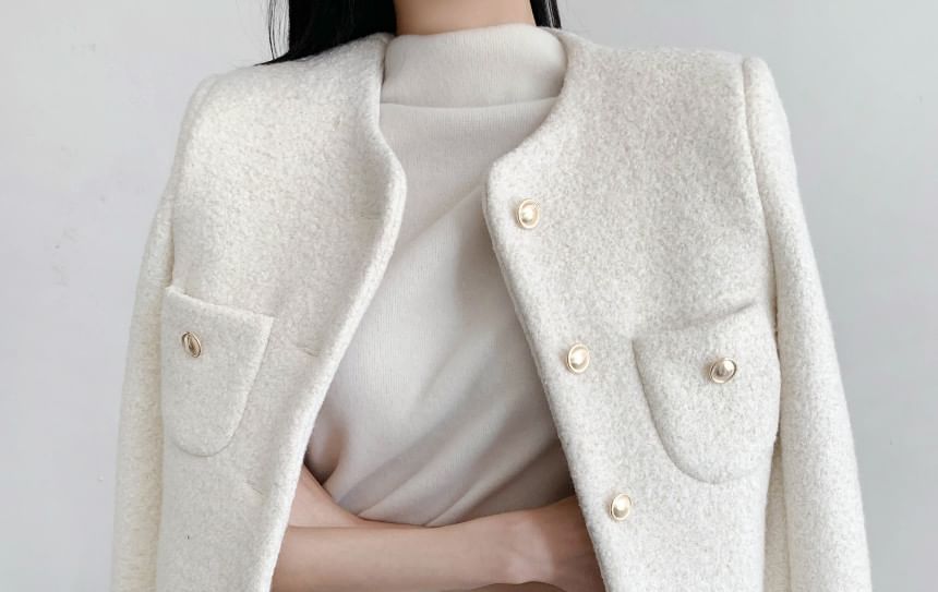 Long Sleeve Round Neck Tweed Cropped Jacket