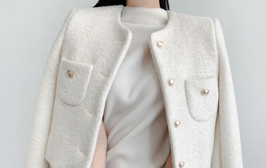 Long Sleeve Round Neck Tweed Cropped Jacket