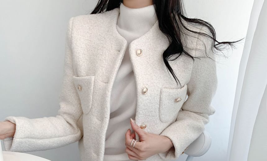 Long Sleeve Round Neck Tweed Cropped Jacket