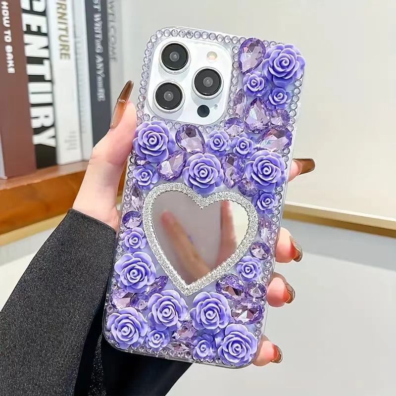 Case Phone Mirrored Rhinestone Rose