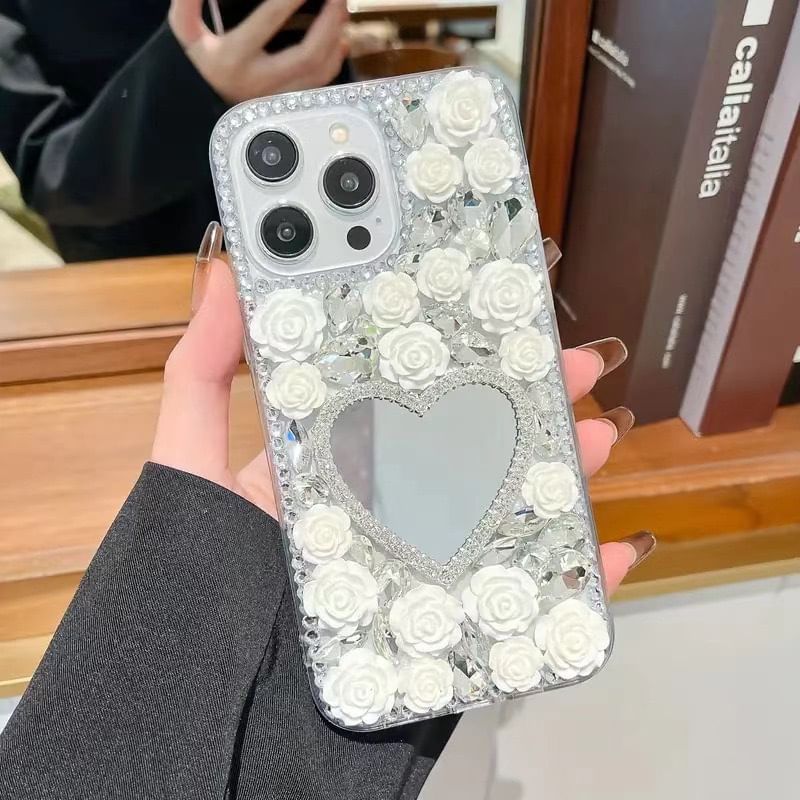 Case Phone Mirrored Rhinestone Rose