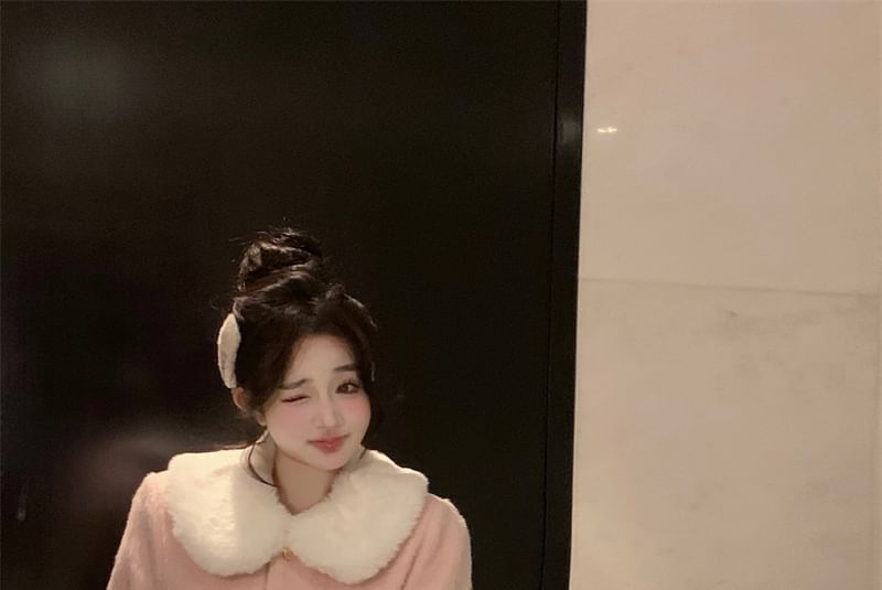 Fleece-Trim Wool Jacket with Sash